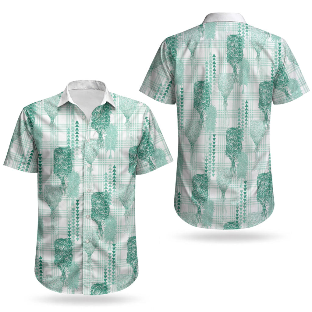 Aloha Hawaii Vintage Kahili Pa'a Lima Couples Matching Mermaid Dress and Hawaiian Shirt Palaka Print Mossy Teal
