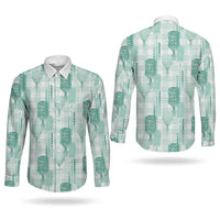 Aloha Hawaii Vintage Kahili Pa'a Lima Couples Matching Puletasi and Long Sleeve Button Shirt Palaka Print Mossy Teal