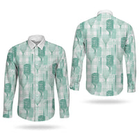 Aloha Hawaii Vintage Kahili Pa'a Lima Couples Matching Short Sleeve Bodycon Dress and Long Sleeve Button Shirt Palaka Print Mossy Teal