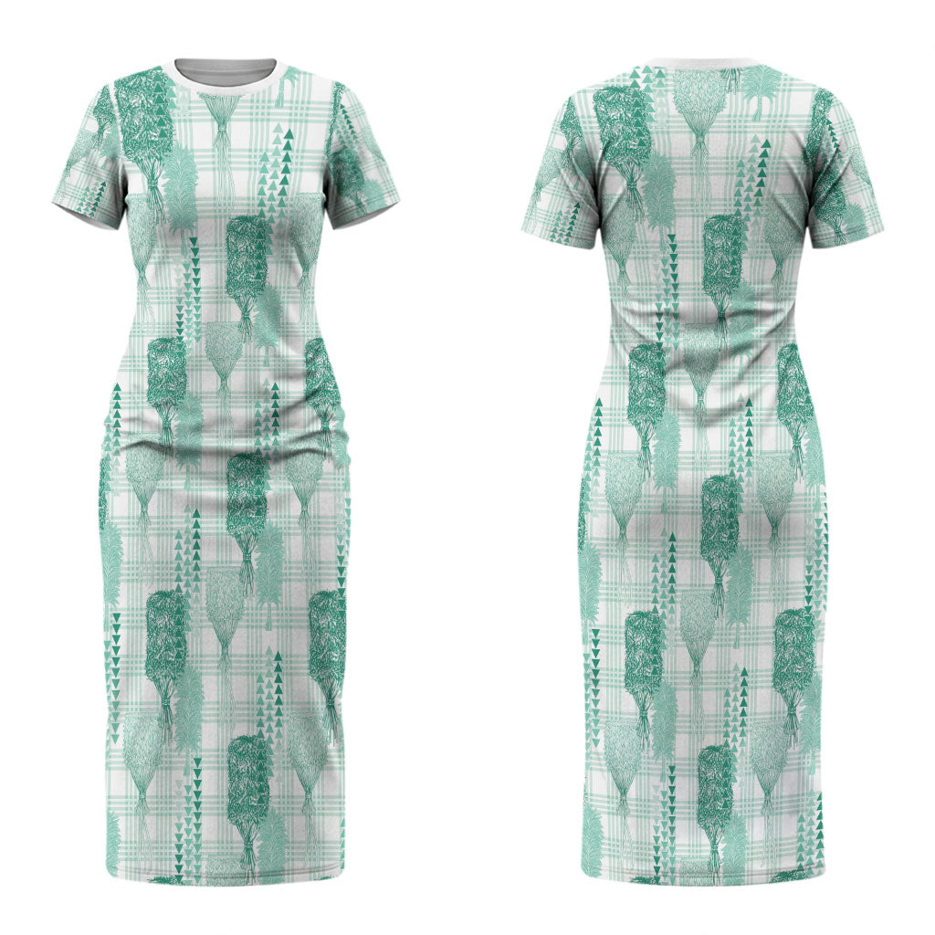 Aloha Hawaii Vintage Kahili Pa'a Lima Couples Matching Short Sleeve Bodycon Dress and Long Sleeve Button Shirt Palaka Print Mossy Teal