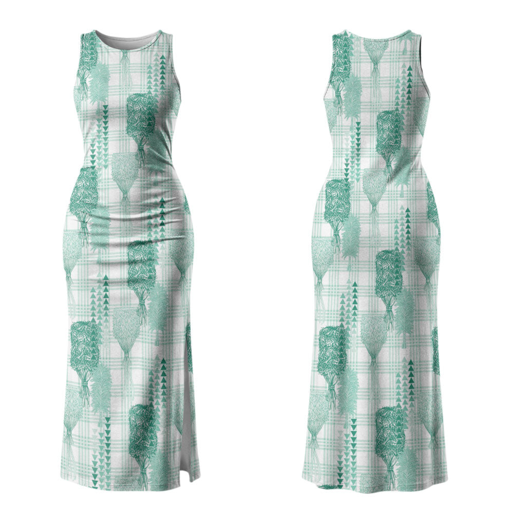 Aloha Hawaii Vintage Kahili Pa'a Lima Couples Matching Tank Maxi Dress and Long Sleeve Button Shirt Palaka Print Mossy Teal