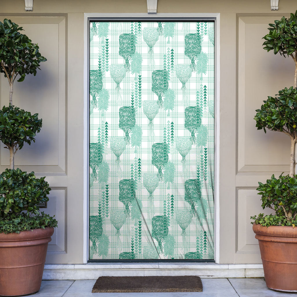 Aloha Hawaii Vintage Kahili Pa'a Lima Door Cover Palaka Print Mossy Teal