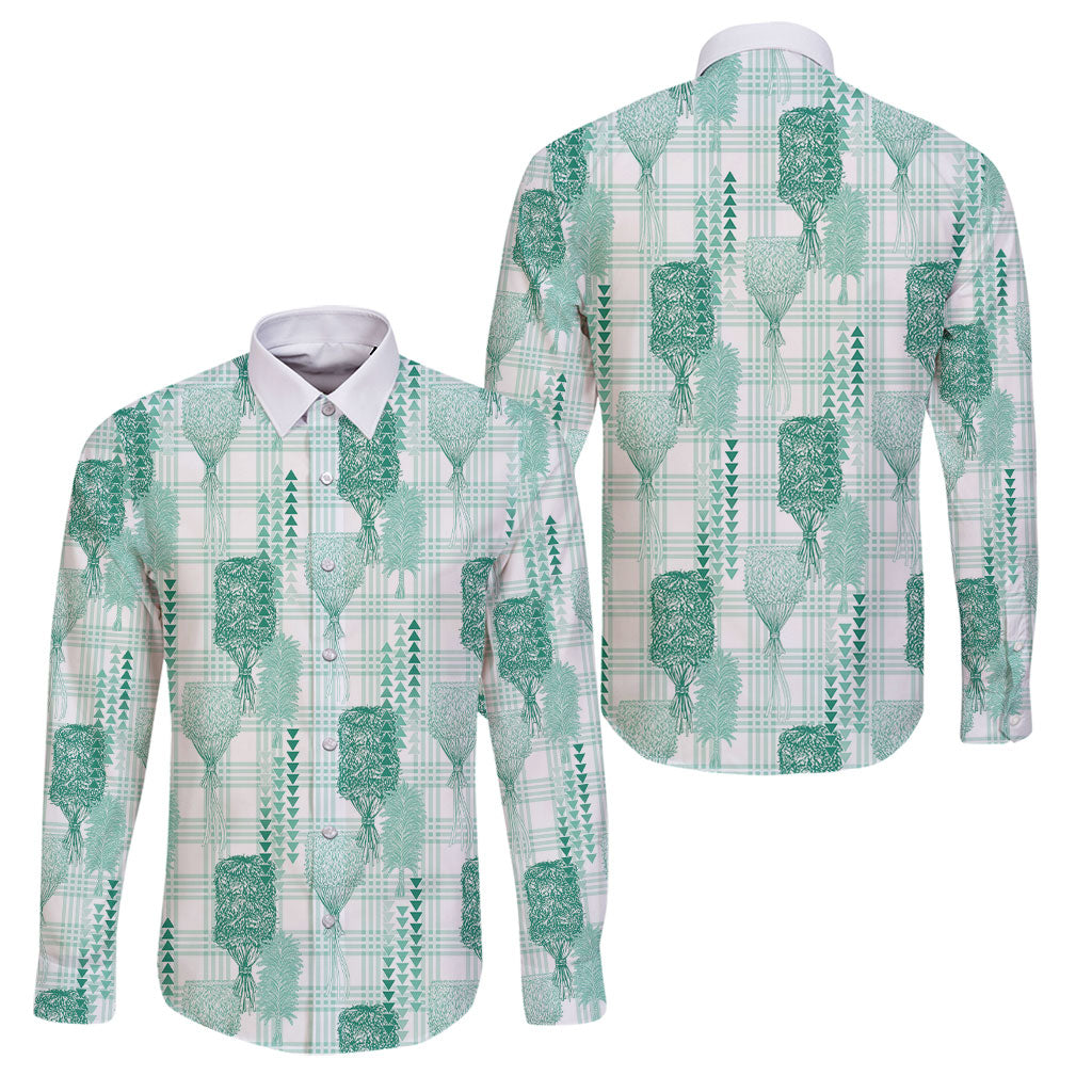 Aloha Hawaii Vintage Kahili Pa'a Lima Family Matching Long Sleeve Bodycon Dress and Hawaiian Shirt Palaka Print Mossy Teal