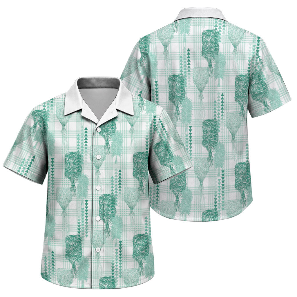 Aloha Hawaii Vintage Kahili Pa'a Lima Family Matching Mermaid Dress and Hawaiian Shirt Palaka Print Mossy Teal