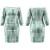 Aloha Hawaii Vintage Kahili Pa'a Lima Family Matching Off The Shoulder Long Sleeve Dress and Hawaiian Shirt Palaka Print Mossy Teal