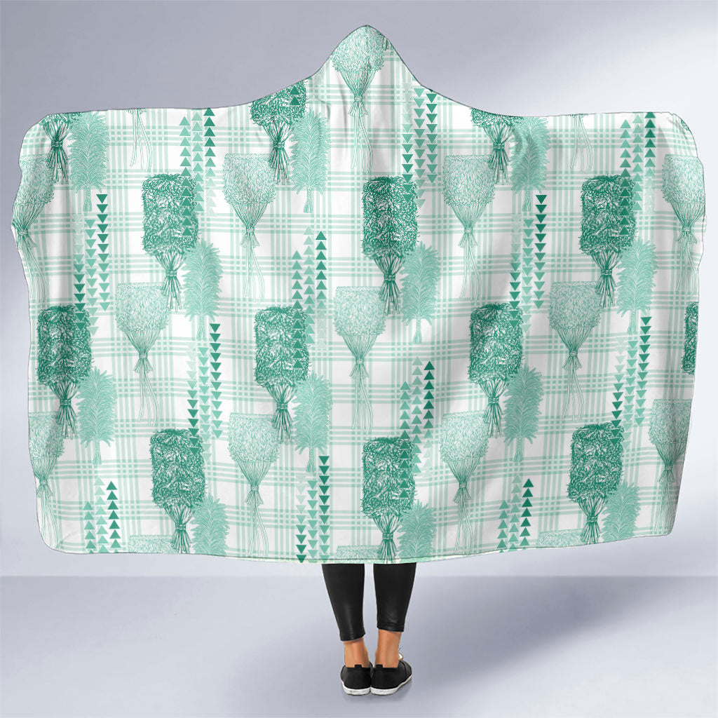 Aloha Hawaii Vintage Kahili Pa'a Lima Hooded Blanket Palaka Print Mossy Teal LT7 One Size Mossy Teal - Polynesian Pride