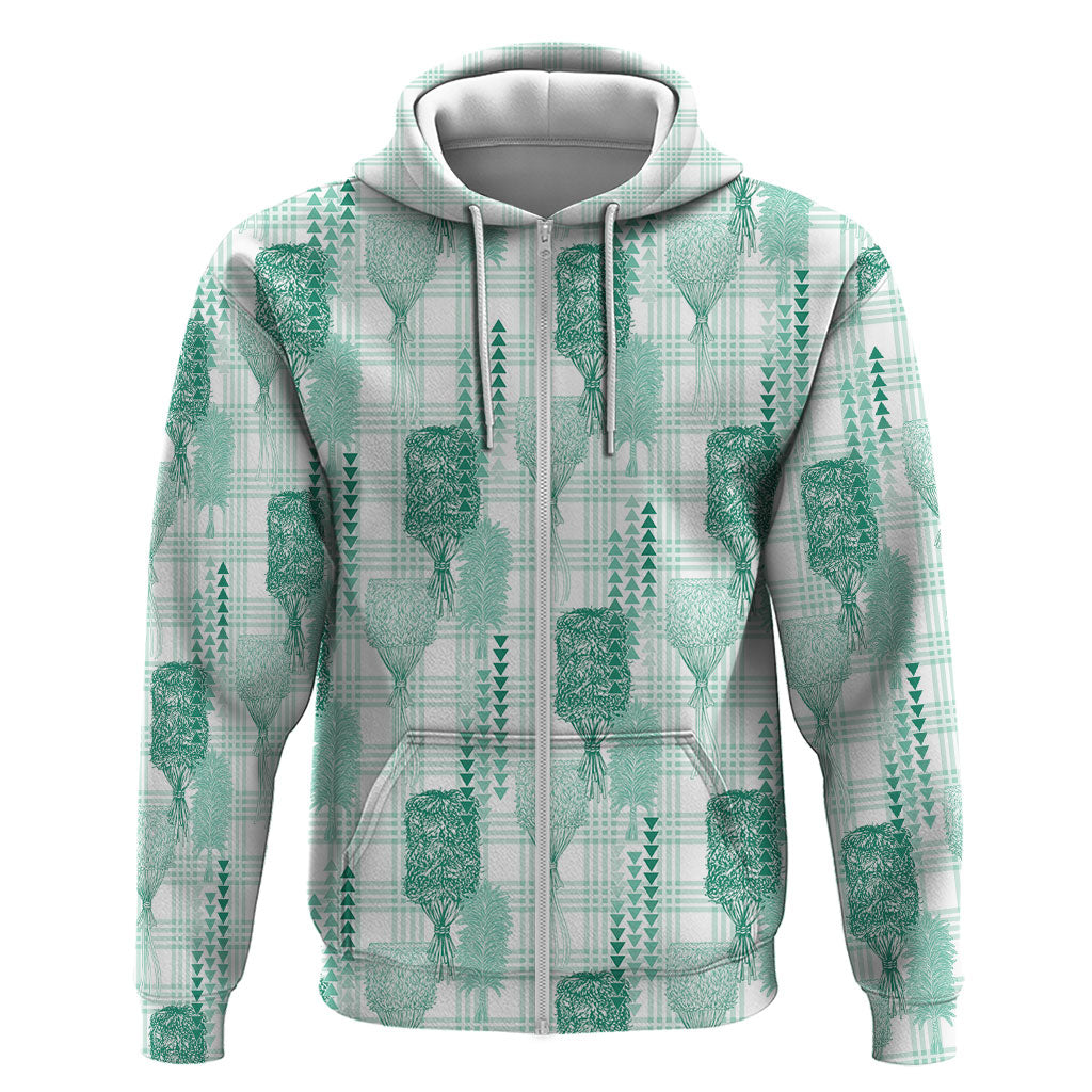 Aloha Hawaii Vintage Kahili Pa'a Lima Hoodie Palaka Print Mossy Teal