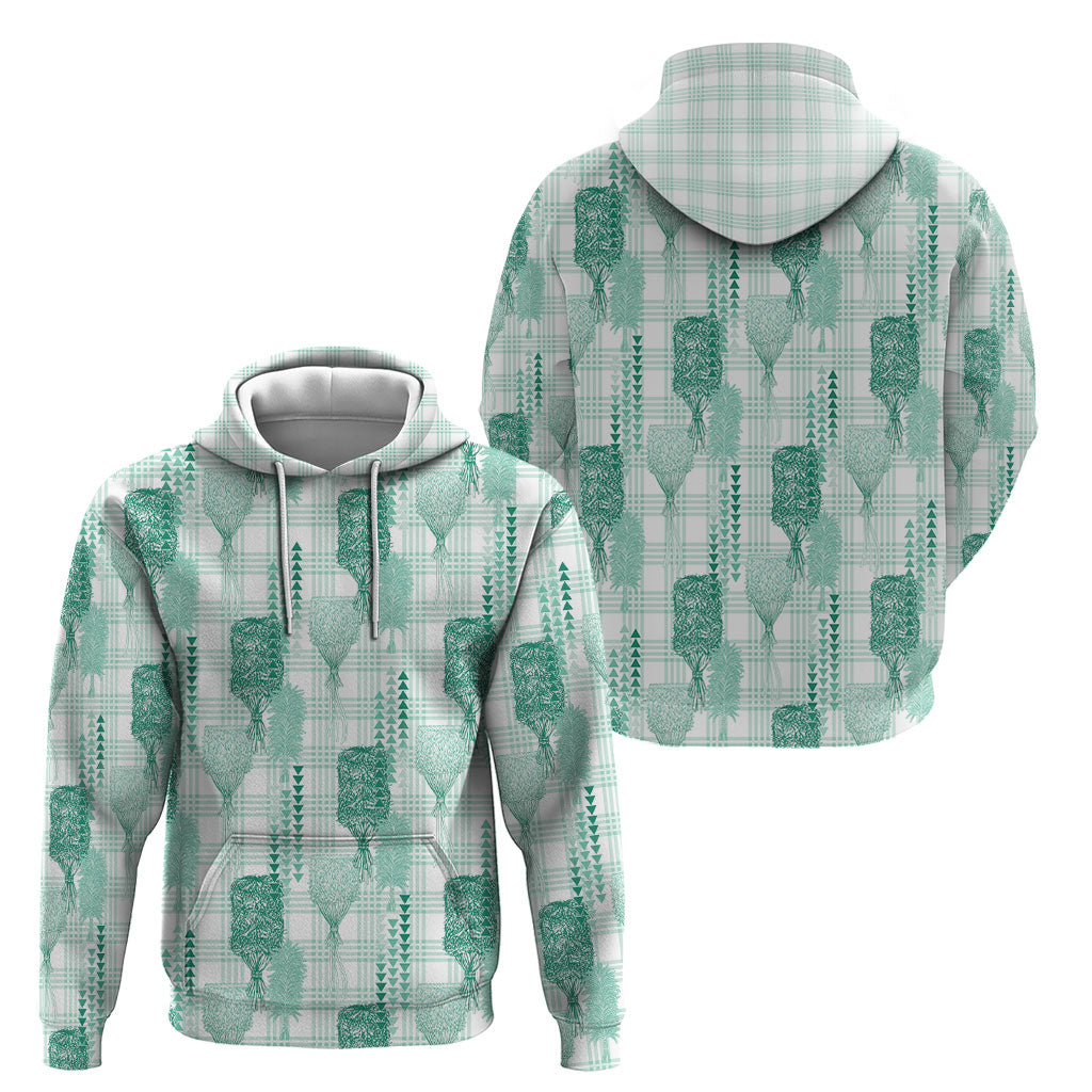 Aloha Hawaii Vintage Kahili Pa'a Lima Hoodie Palaka Print Mossy Teal