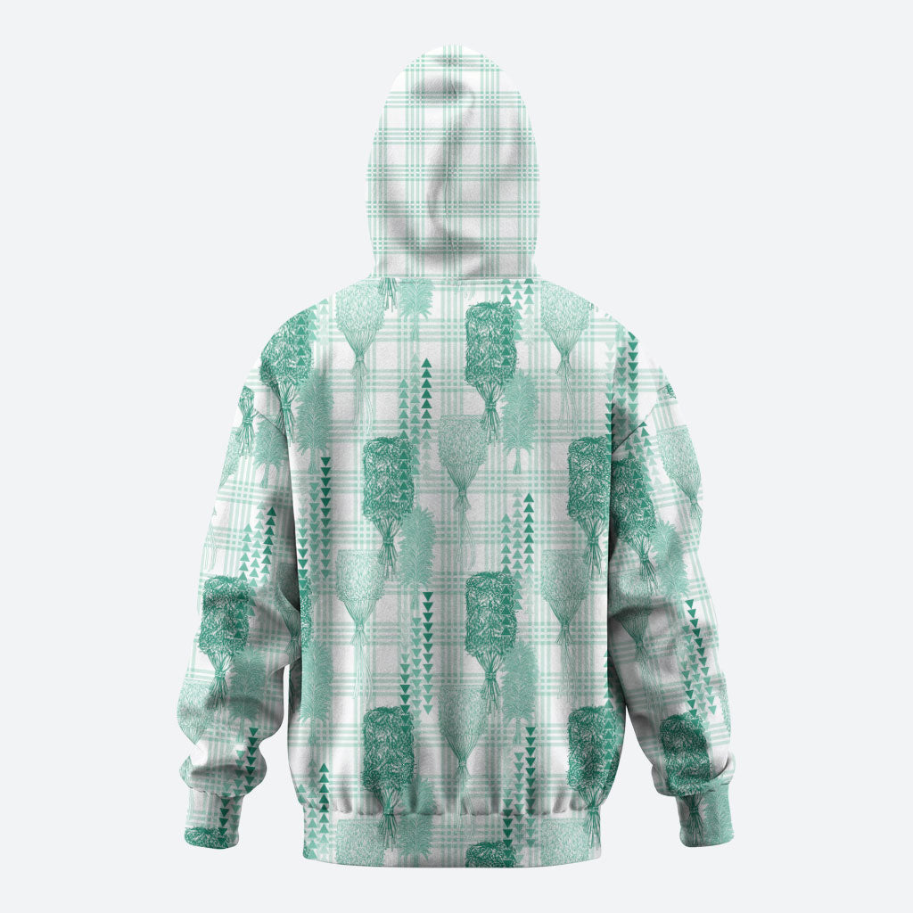 Aloha Hawaii Vintage Kahili Pa'a Lima Hoodie Palaka Print Mossy Teal