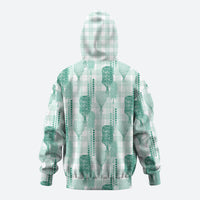 Aloha Hawaii Vintage Kahili Pa'a Lima Hoodie Palaka Print Mossy Teal