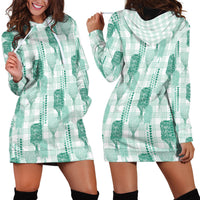 Aloha Hawaii Vintage Kahili Pa'a Lima Hoodie Dress Palaka Print Mossy Teal