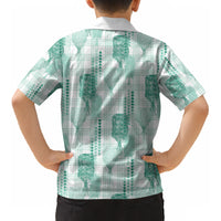 Aloha Hawaii Vintage Kahili Pa'a Lima Kid Hawaiian Shirt Palaka Print Mossy Teal