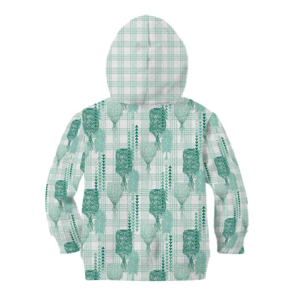 Aloha Hawaii Vintage Kahili Pa'a Lima Kid Hoodie Palaka Print Mossy Teal