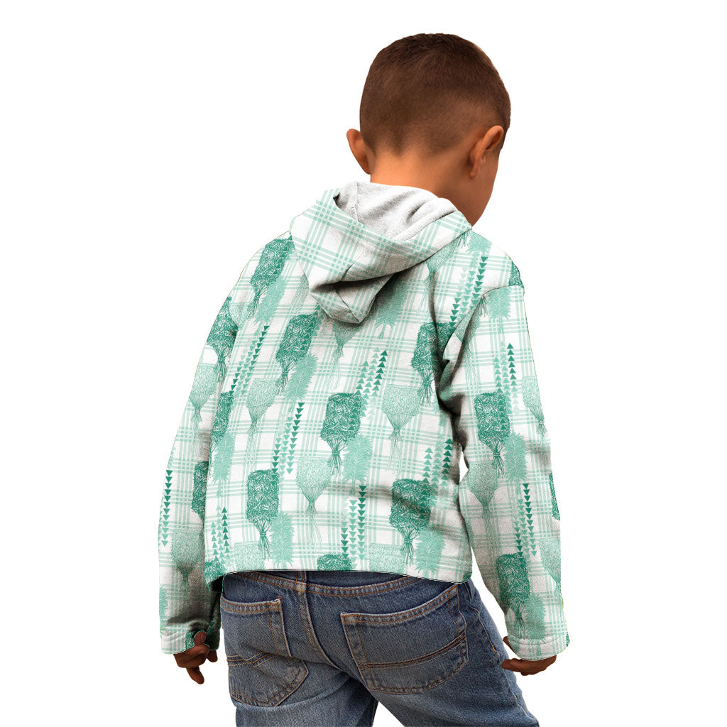 Aloha Hawaii Vintage Kahili Pa'a Lima Kid Hoodie Palaka Print Mossy Teal