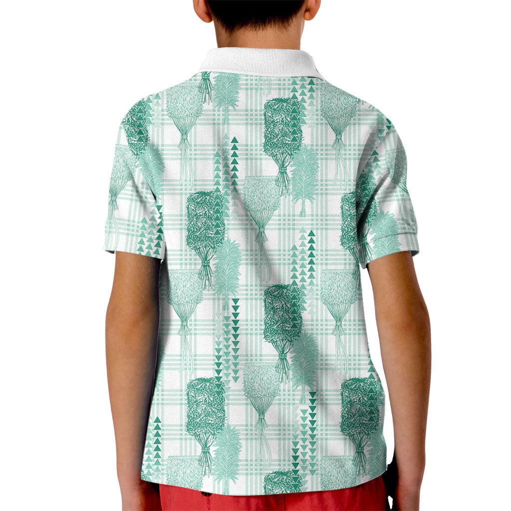 Aloha Hawaii Vintage Kahili Pa'a Lima Kid Polo Shirt Palaka Print Mossy Teal