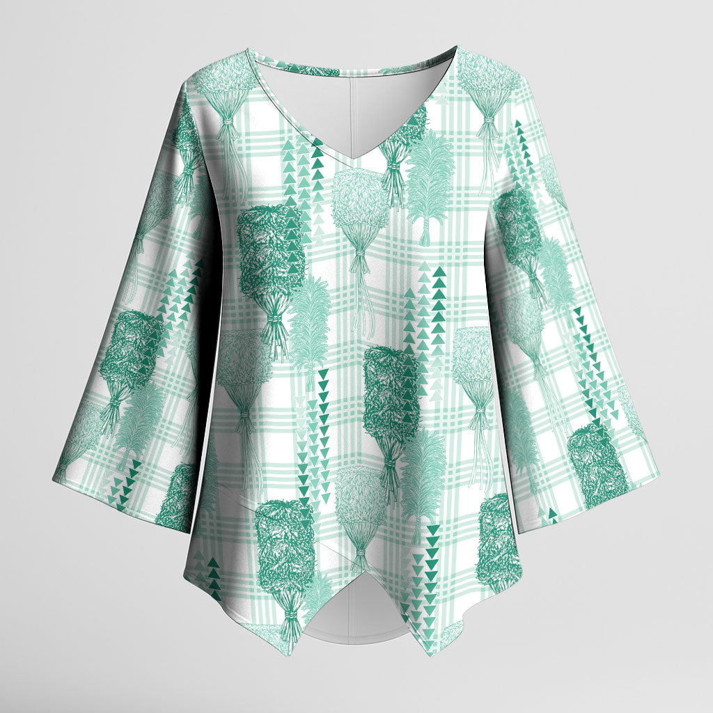 Aloha Hawaii Vintage Kahili Pa'a Lima Kimono Sleeve Blouse Palaka Print Mossy Teal LT7 Female Mossy Teal - Polynesian Pride