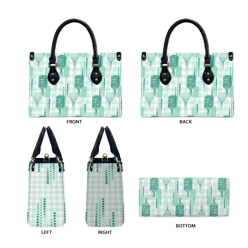 Aloha Hawaii Vintage Kahili Pa'a Lima Leather Bag Palaka Print Mossy Teal