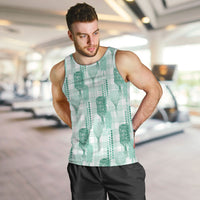 Aloha Hawaii Vintage Kahili Pa'a Lima Men Tank Top Palaka Print Mossy Teal