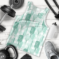 Aloha Hawaii Vintage Kahili Pa'a Lima Men Tank Top Palaka Print Mossy Teal