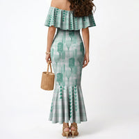 Aloha Hawaii Vintage Kahili Pa'a Lima Mermaid Dress Palaka Print Mossy Teal