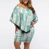 Aloha Hawaii Vintage Kahili Pa'a Lima Off Shoulder Short Dress Palaka Print Mossy Teal