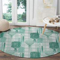 Aloha Hawaii Vintage Kahili Pa'a Lima Round Carpet Palaka Print Mossy Teal