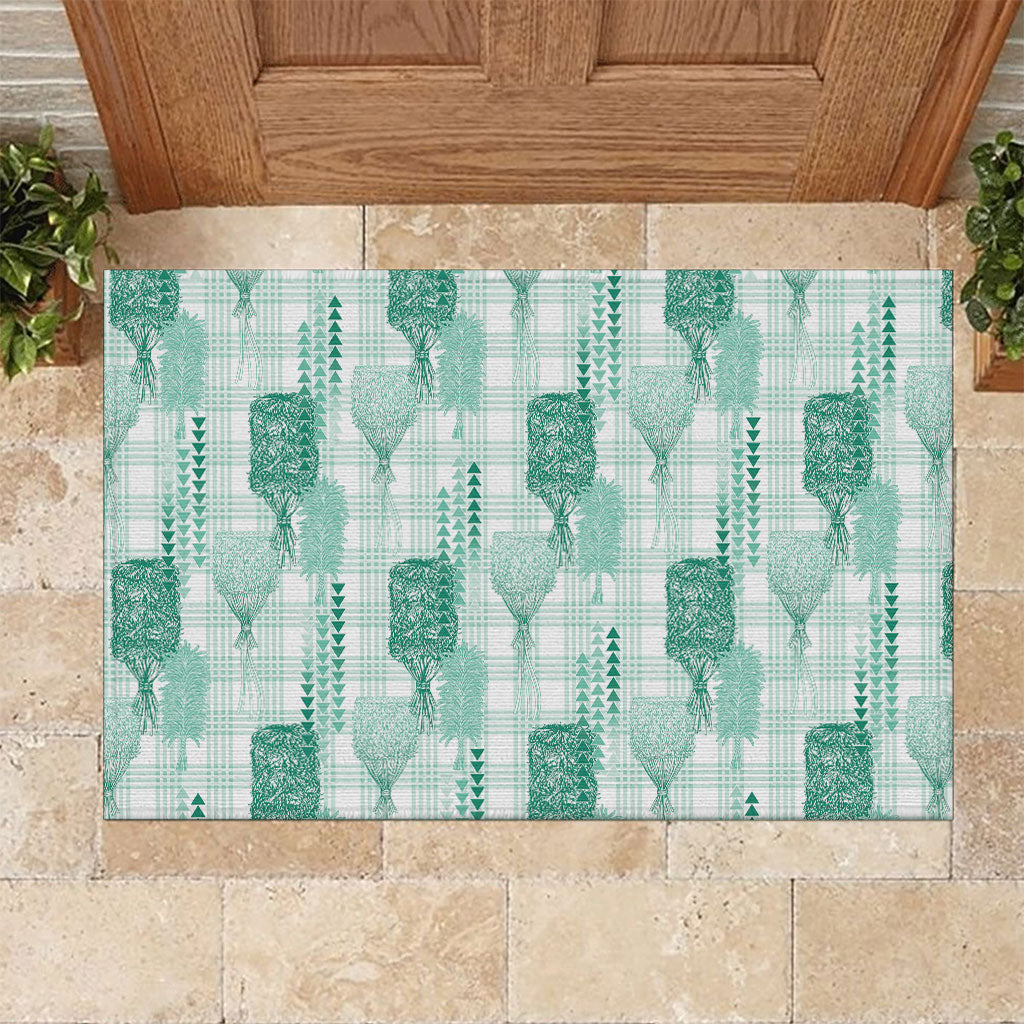 Aloha Hawaii Vintage Kahili Pa'a Lima Rubber Doormat Palaka Print Mossy Teal
