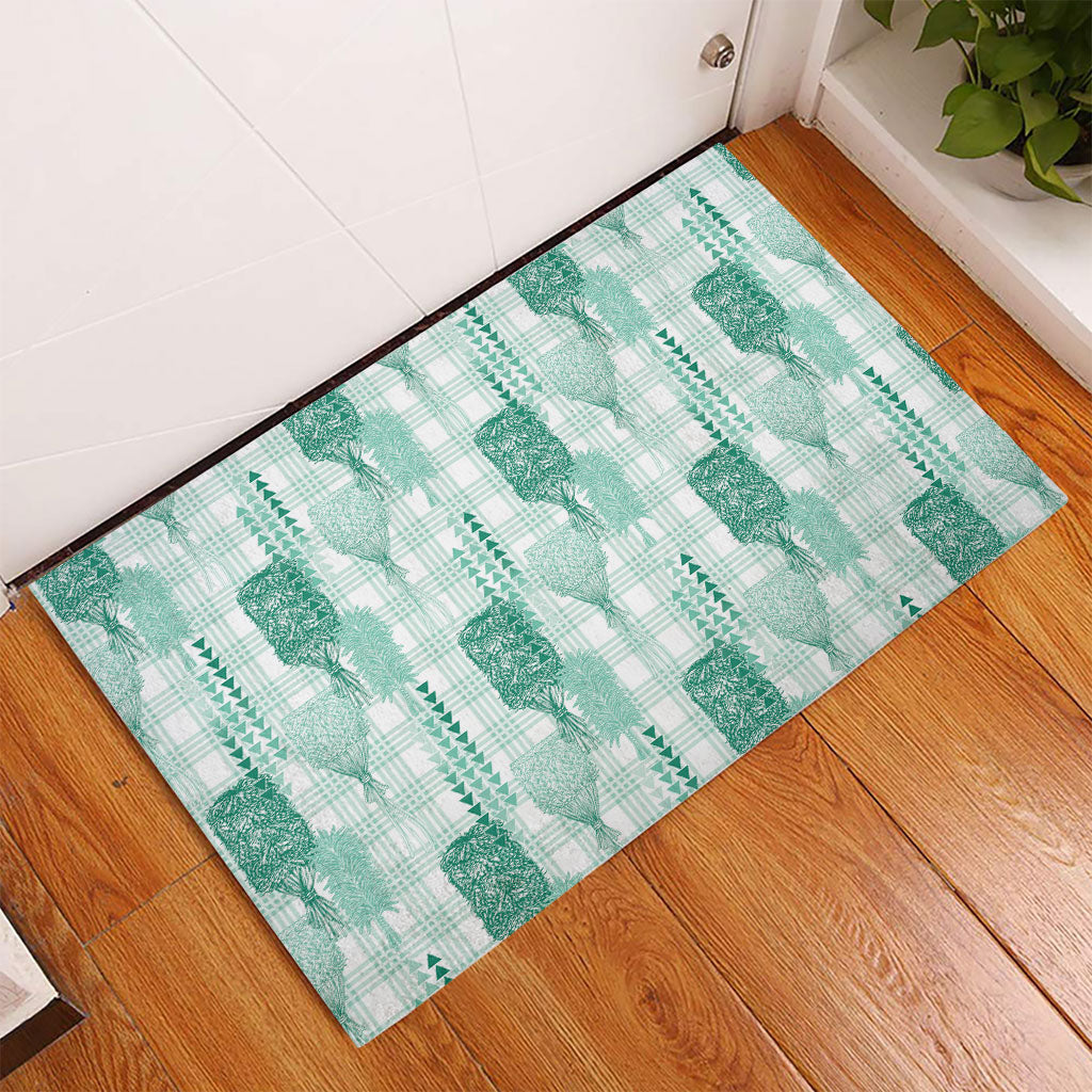 Aloha Hawaii Vintage Kahili Pa'a Lima Rubber Doormat Palaka Print Mossy Teal