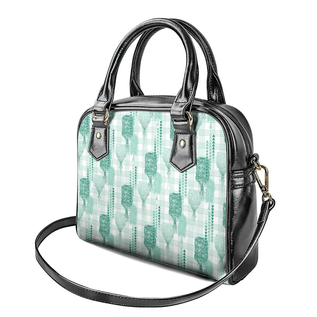 Aloha Hawaii Vintage Kahili Pa'a Lima Shoulder Handbag Palaka Print Mossy Teal