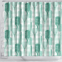 Aloha Hawaii Vintage Kahili Pa'a Lima Shower Curtain Palaka Print Mossy Teal