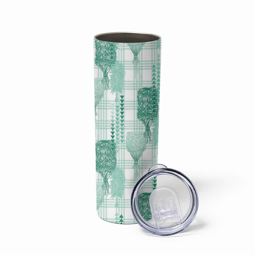 Aloha Hawaii Vintage Kahili Pa'a Lima Skinny Tumbler Palaka Print Mossy Teal