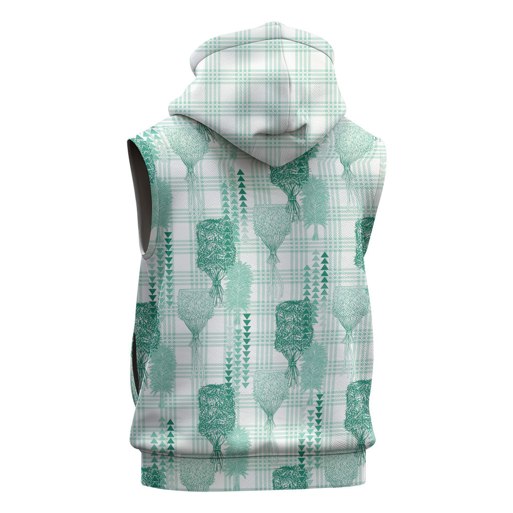 Aloha Hawaii Vintage Kahili Pa'a Lima Sleeveless Hoodie Palaka Print Mossy Teal