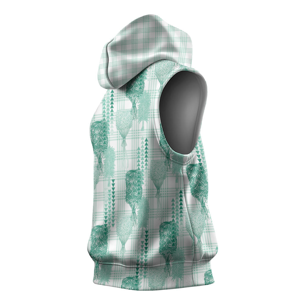 Aloha Hawaii Vintage Kahili Pa'a Lima Sleeveless Hoodie Palaka Print Mossy Teal