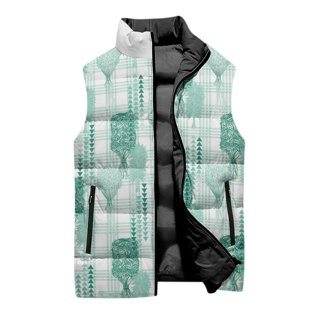 Aloha Hawaii Vintage Kahili Pa'a Lima Sleeveless Puffer Jacket Palaka Print Mossy Teal