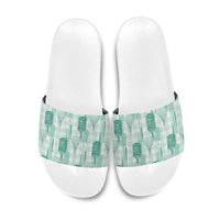 Aloha Hawaii Vintage Kahili Pa'a Lima Slide Sandals Palaka Print Mossy Teal