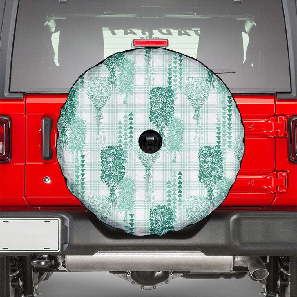 Aloha Hawaii Vintage Kahili Pa'a Lima Spare Tire Cover Palaka Print Mossy Teal