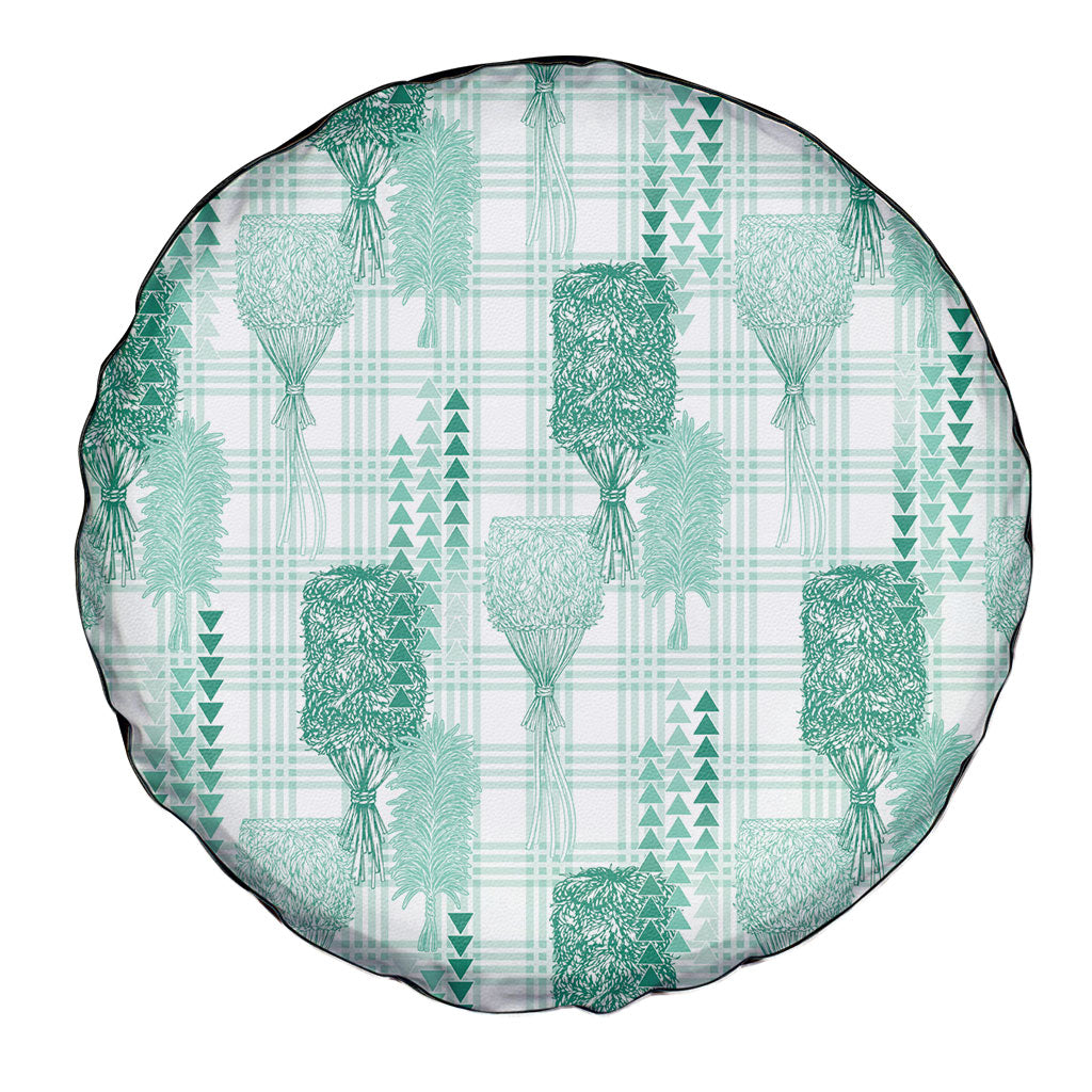 Aloha Hawaii Vintage Kahili Pa'a Lima Spare Tire Cover Palaka Print Mossy Teal