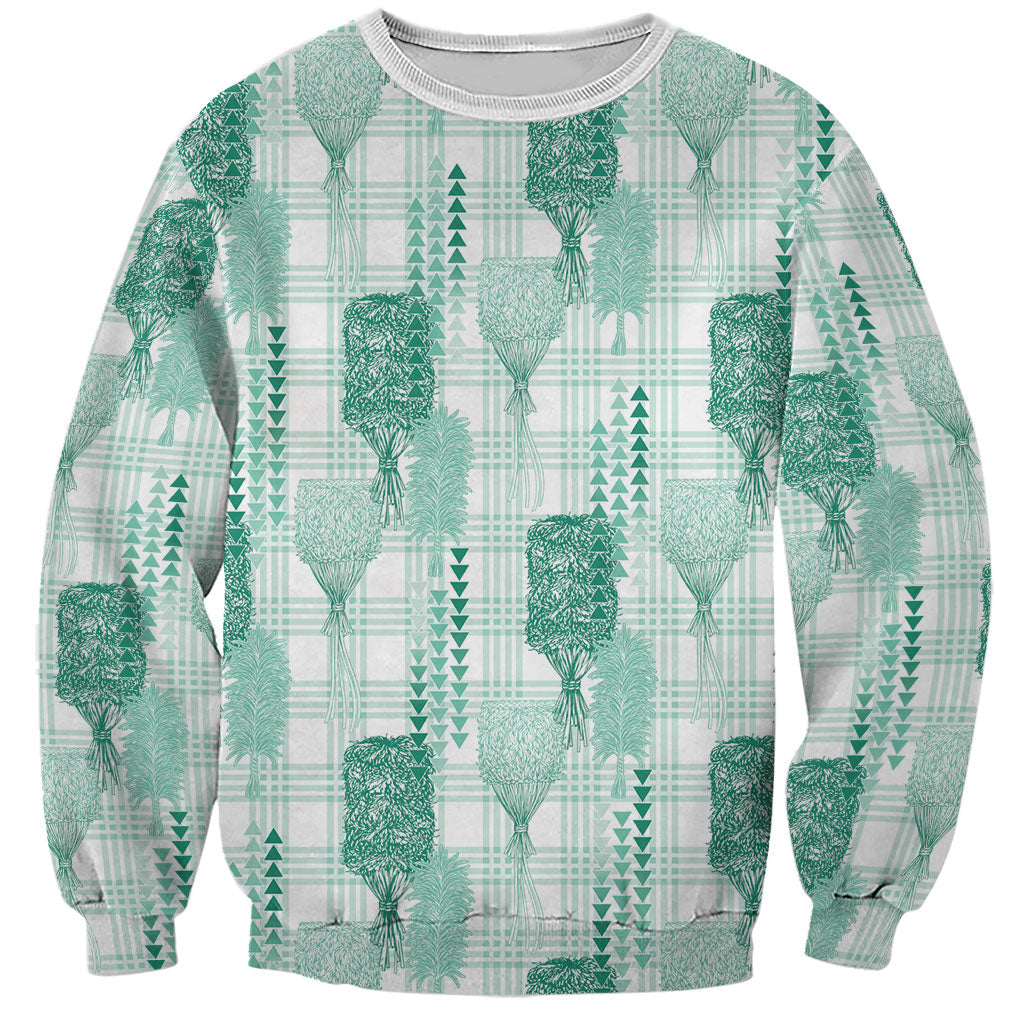 Aloha Hawaii Vintage Kahili Pa'a Lima Sweatshirt Palaka Print Mossy Teal LT7 Unisex Mossy Teal - Polynesian Pride