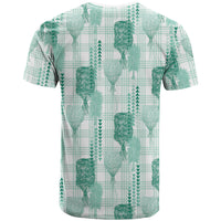 Aloha Hawaii Vintage Kahili Pa'a Lima T Shirt Palaka Print Mossy Teal