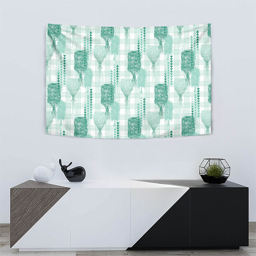 Aloha Hawaii Vintage Kahili Pa'a Lima Tapestry Palaka Print Mossy Teal