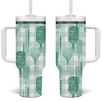 Aloha Hawaii Vintage Kahili Pa'a Lima Tumbler With Handle Palaka Print Mossy Teal