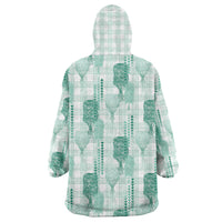 Aloha Hawaii Vintage Kahili Pa'a Lima Wearable Blanket Hoodie Palaka Print Mossy Teal
