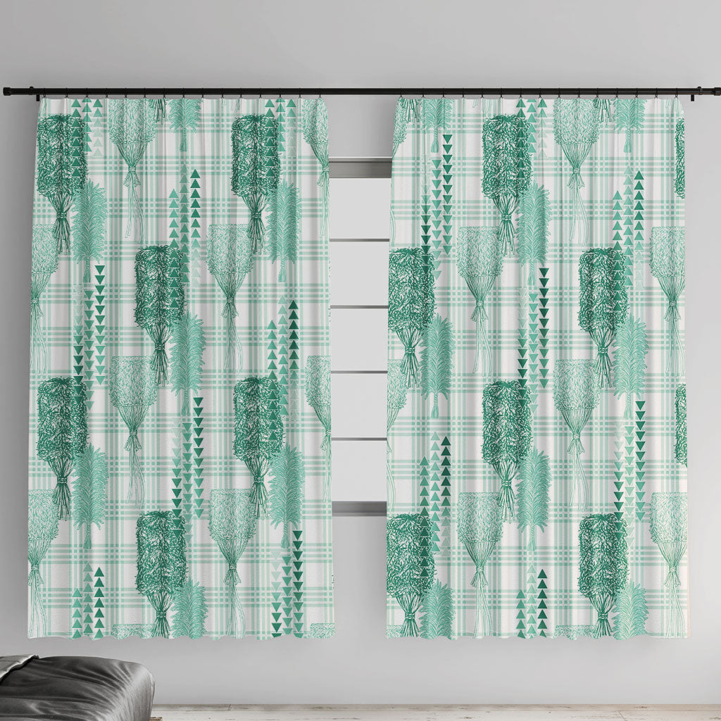 Aloha Hawaii Vintage Kahili Pa'a Lima Window Curtain Palaka Print Mossy Teal LT7 With Hooks Mossy Teal - Polynesian Pride