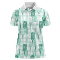Aloha Hawaii Vintage Kahili Pa'a Lima Women Polo Shirt Palaka Print Mossy Teal
