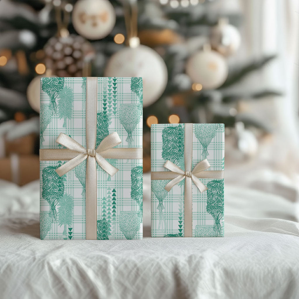 Aloha Hawaii Vintage Kahili Pa'a Lima Wrapping Paper Palaka Print Mossy Teal