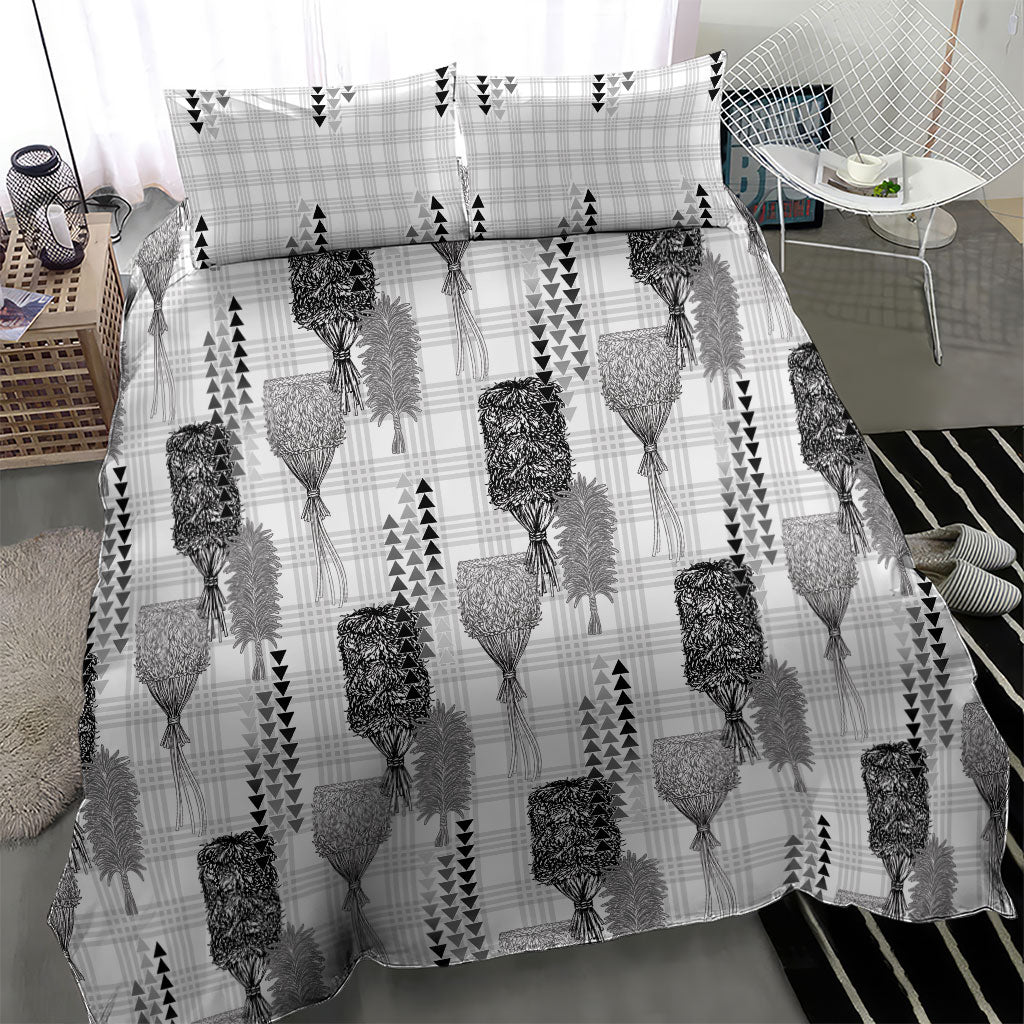 Aloha Hawaii Vintage Kahili Pa'a Lima Bedding Set Palaka Print Hinahina