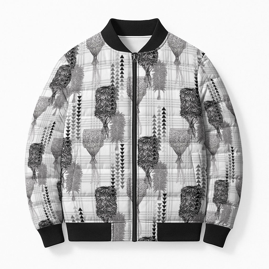 Aloha Hawaii Vintage Kahili Pa'a Lima Bomber Puffer Jacket Palaka Print Hinahina