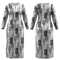 Aloha Hawaii Vintage Kahili Pa'a Lima Couples Matching Long Sleeve Bodycon Dress and Long Sleeve Button Shirt Palaka Print Hinahina