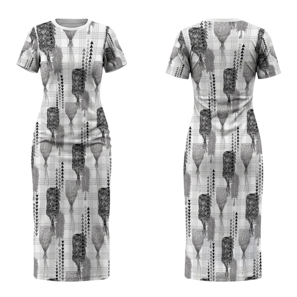 Aloha Hawaii Vintage Kahili Pa'a Lima Couples Matching Short Sleeve Bodycon Dress and Long Sleeve Button Shirt Palaka Print Hinahina