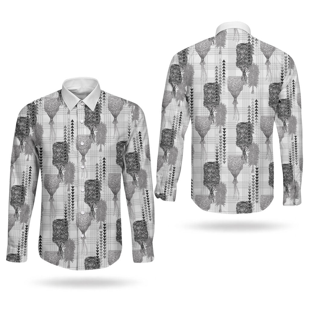 Aloha Hawaii Vintage Kahili Pa'a Lima Couples Matching Summer Maxi Dress and Long Sleeve Button Shirt Palaka Print Hinahina